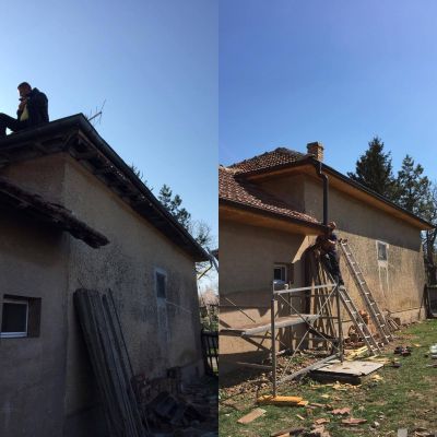 Монтаж на безшевни улуци и поставяне на нова челна дъска и съчак - Покриви и улуци ЕООД - Плевен, Ловеч, Троян, Луковит, Кнежа, Белене, Свищов, Велико Търново